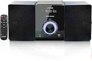 LONPOO Compact Stereo System for Home | 30W Micro Stereo System with CD Player/Bluetooth/FM Radio/AUX Input/USB/ 3.5mm Headphone Port | 2-Way Crisp-Clear Sound | DSP-Tech (Classic)