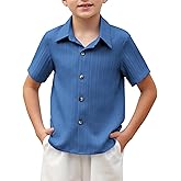 Arshiner Boys Casual Short Sleeve Button Down Shirt Fashion Textured Summer Beach Shirt 3-13 Years Old