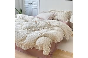 BuLuTu 100% Cotton Muslin Duvet Cover Twin for Kids Girls Boys, Shabby Chic Azalea Floral Duvet Covers Vintage Farmhouse Comforter/Quilt Cover with Ruffles, 68"x86", Zipper Closure, No Pillow