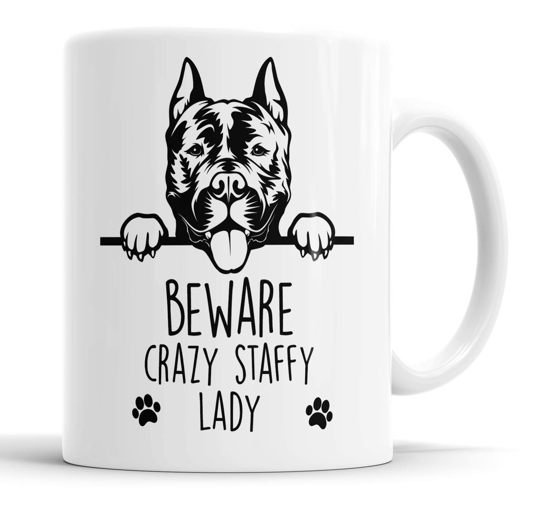 Faithful Prints Staffy Beware Crazy Staffy Lady Mug Pet Present Staffordshire Bull Terrier Dog Mum Dad Friend Joke Funny Gift Cup Birthday Christmas, Ceramic Mug