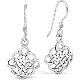 AeraVida Classic Elegant Round Dangle Irish Celtic Knot in 925 Sterling Silver Earrings | Luxurious Drop Knot Earrings for Women | Silver Anniversary Jewelry Gift | Classic Dangle Earrings