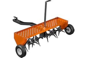 PPOLB 48" Plug Aerator Tow Behind, Lawn Aerator Tow Behind with Universal Hich, Orange Painted Galvanized Steel with Tray and Inflatable Wheels, Pull Behind Aerator for Garden, Farm and Lawn