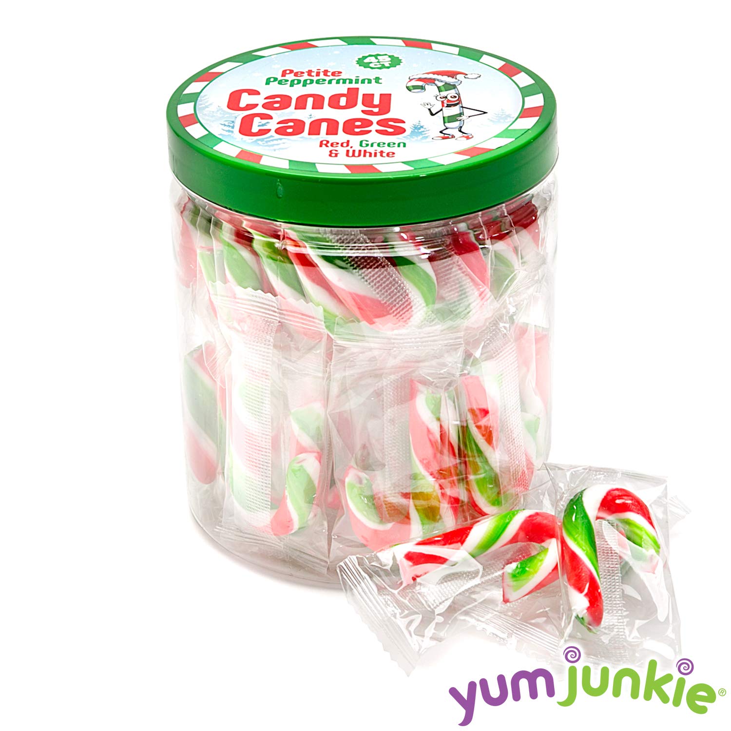 Mini Candy Canes Red Green White 45 Piece Jar