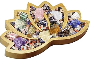 TATOODAA Crystal Holder and Crystals,Crystal Tray for Healing Stones with 7 Raw Crystals,7 Gemstone Bottles and 500g Crystal Chips, Wooden Crystals Organizer, Crystal Set for Room Decor,Chakra Balancing.