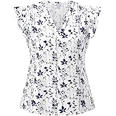 winkbay Women's Boho Floral Ruffle Sleeve Tops Summer Button Down V Neck Blouses Beach Vacation Clothes