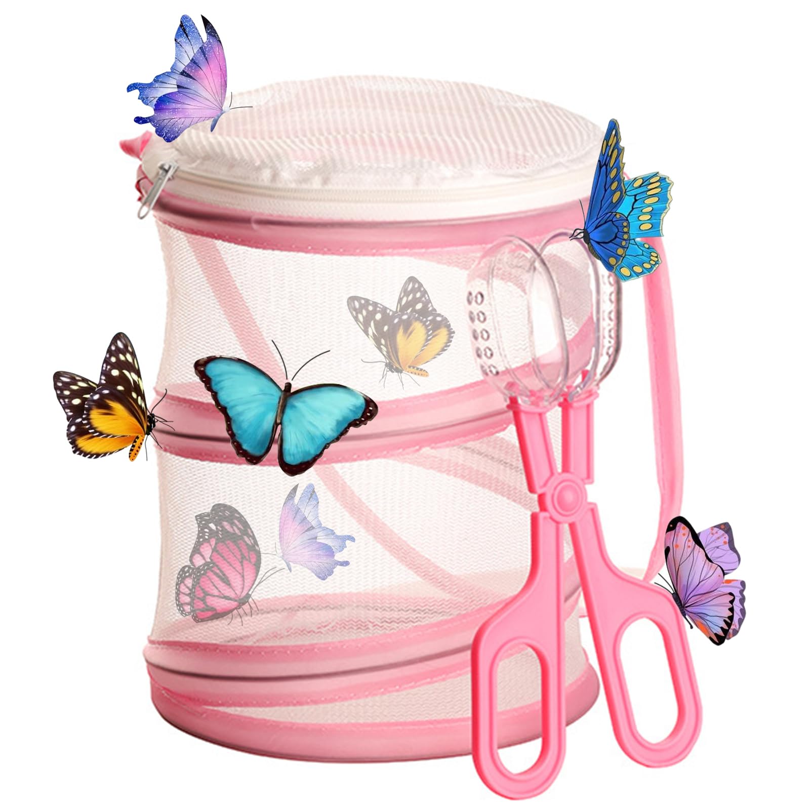 TAIZER Butterfly Habitat Insect Cage,Bug Catcher Net Butterfly Habitat Cage Insect Reproduction Mesh Insect Habitat Collapsible Bug Catcher Net Insect Mesh Cage Mini Habitat Cage (Pink)