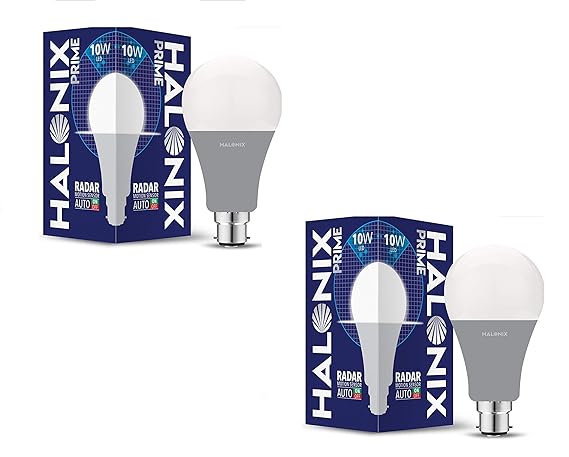 Halonix 10W B22 Radar Motion Sensor LED Bulb (Pack of 2,White)