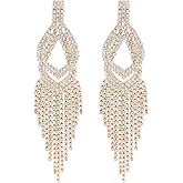 BaubleStar Rhinestone Dangle Earrings for Women, Sparkly Layered Teardrop Chandelier Earrings with Long Tassel