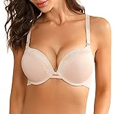 Plusfreeee Women's Push Up Thick Heavy Padded Comfort Support Add 2 Cup Plunge Underwire Bra