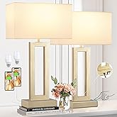 Seealle 22" Tall Bedroom Lamps for Living Room - Touch Gold Bedside Lamps with USB C+A, 3 Way Dimmable for Nightstand, Modern