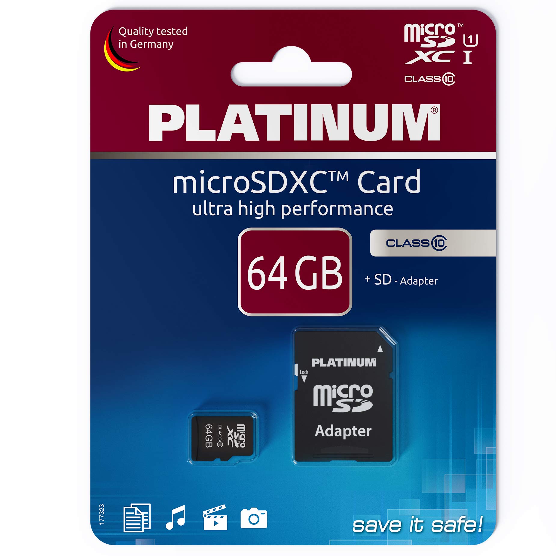 Platinum 64GB Class 10 Micro SDXC Memory Card with SD Adapter