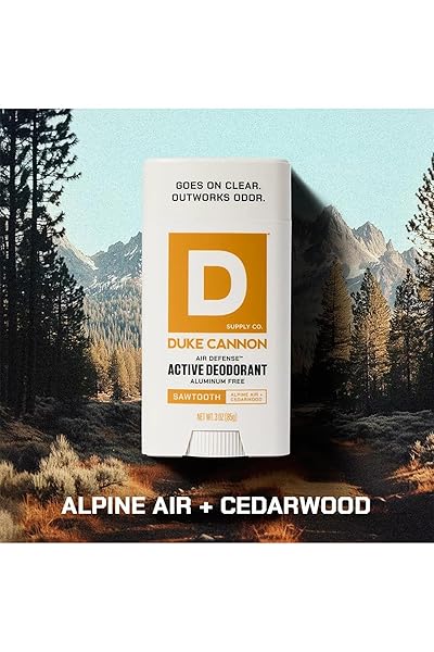 DUKE CANNON ALUMINUM-FREE DEODORANT FOR MEN – AIR DEFENSE, 3 OZ – LONG-LASTING, CLEAR GLIDE, SKIN-SOOTHING FORMULA, ALPINE + CEDARWOOD (SAWTOOTH)