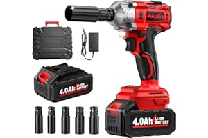 FULLYEA Cordless Impact Wrench, 1/2" Brushless Impact Gun, 406Ft-lbs (550N.m) Electric Impact Wrench with 4.0Ah Battery, 5 Sockets & Fast Charger, 3000RPM High Torque Power Impact Driver for Car Home