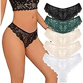 VKME Sexy Womens Lace Thongs Low Waist Bikini Panties Breathable Floral Ladies Underwear 5 Pack