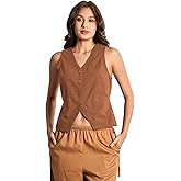EELOTILE Womens Linen Cotton Vest Waist Tie V Neck Sleeveless Button Down Waistcoat Vest