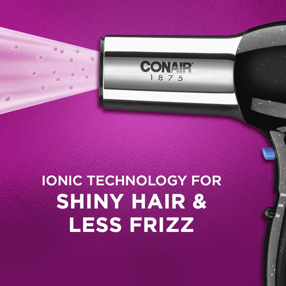 Conair 1875 Watt Full Size Pro Hair Dryer with Ionic Conditioning, Black/Chrome: Beauty
