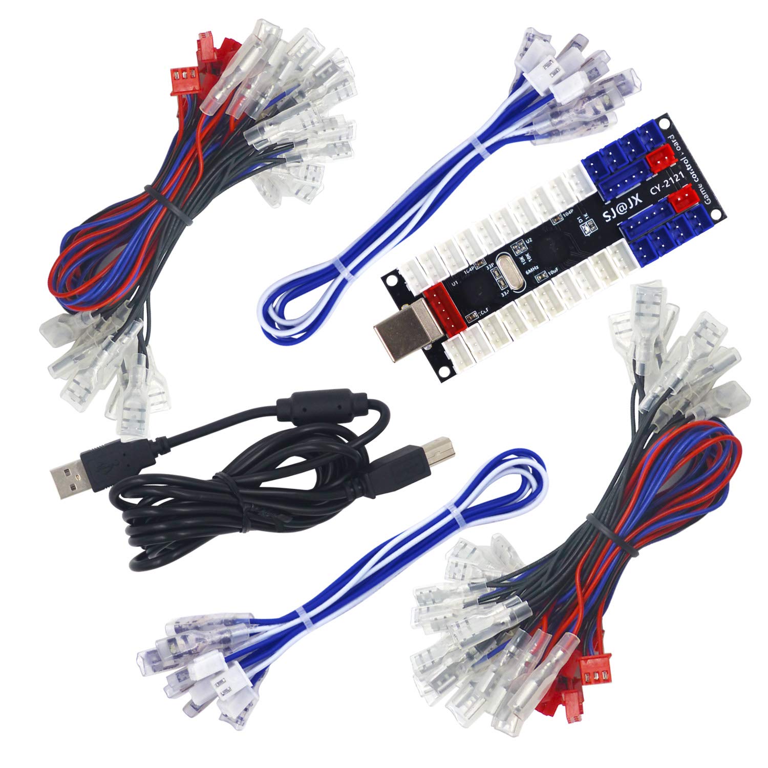 SJ@JX 2 Player LED Arcade USB Encoder Board Zero Delay Game Controller Light DIY Kit 20x Button Cable 2X Joystick Cable for Retro Pie PC MAME Raspberry Pi