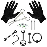 BodyJ4You 12PC PRO Piercing Kit Black Steel 14G 16G