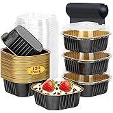 120pack 5oz Mini Cake Pans with Lids,LNYZQUS Disposable Ramekins Muffin Tins Cupcake Baking Cups,Small Aluminum Foil Brownie Baking Pan Containers Mini Cheesecake Holders-Black