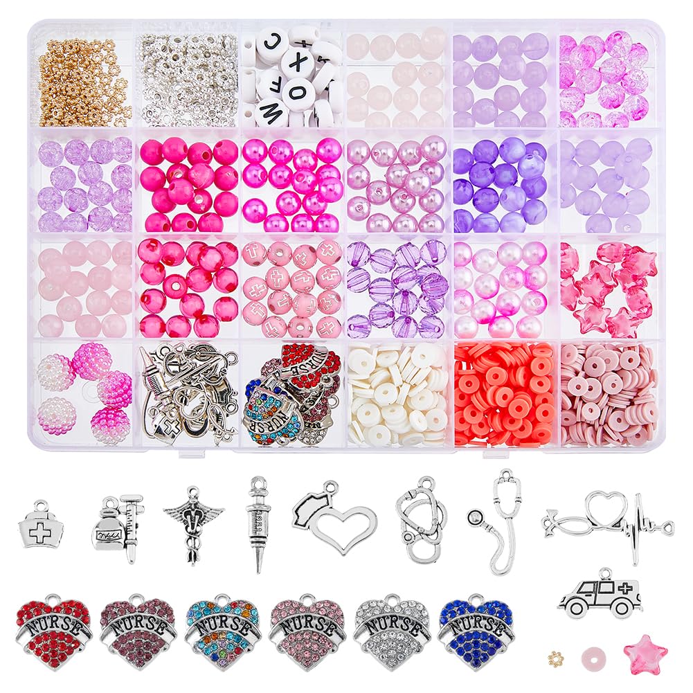 SUPERFINDINGS DIY Medical Theme Jewelry Making Kit - 740pcs Beads, Initials, Spacers & Pendants