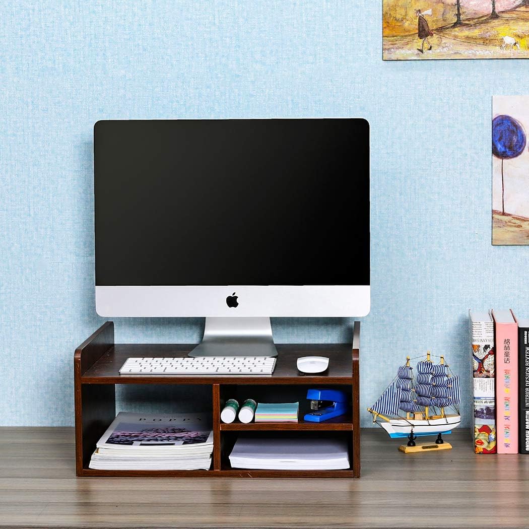 PAG Monitor Printer Stand Computer Riser with Storage Wood Desk Organizer for Home/Office, 2-Tier, Brown: Electronics