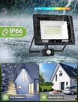 VIIIVA 50W Outdoor Security Light Motion Sensor PIR Flood with Remote 72 LEDs view 5