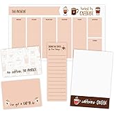Coffee Lover Themed Sticky Note Ensemble Set/Trendy Repositionable Blush Notepad Desk Set / 5 Snarky Caffeine Designs in Various Sizes/Made in USA