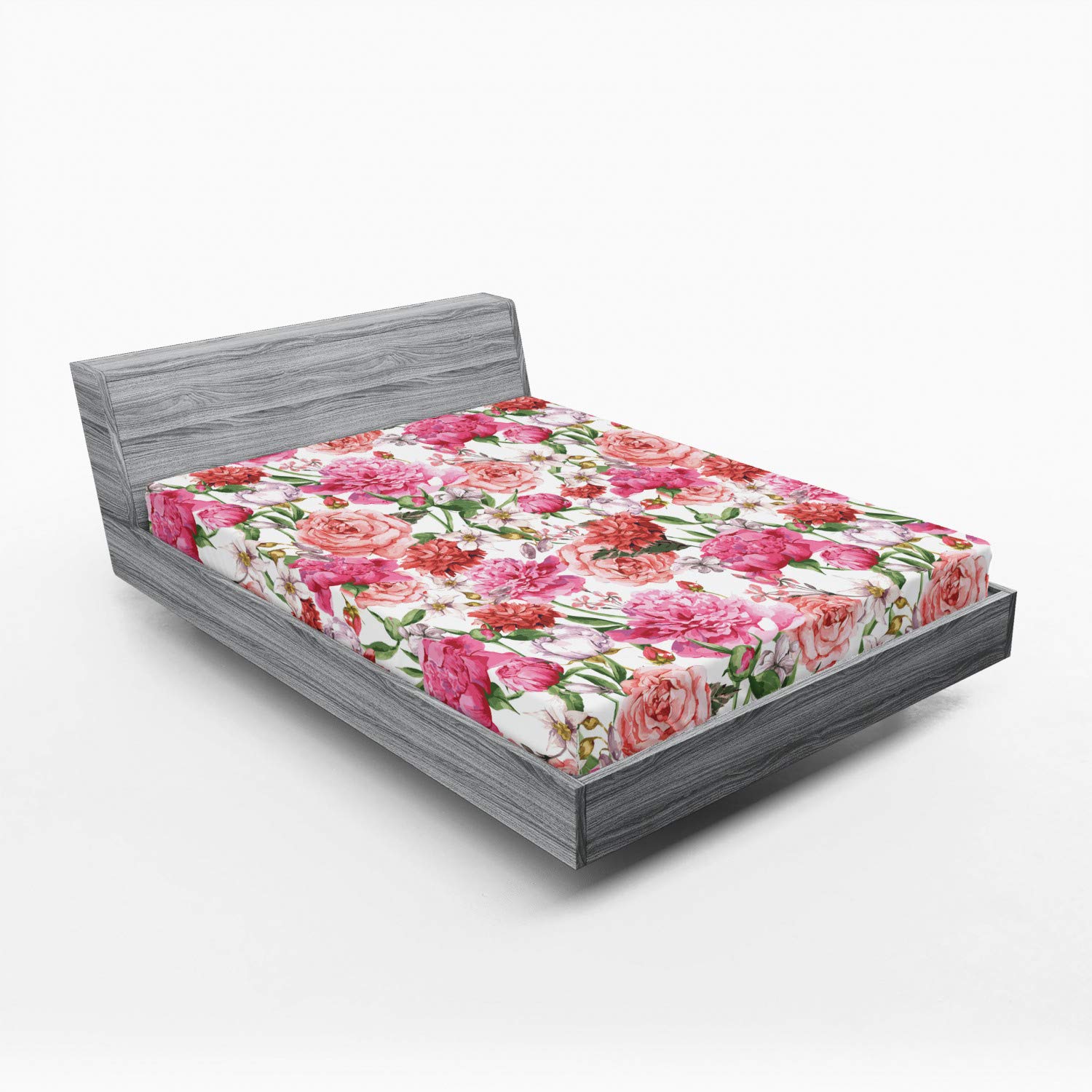 Ambesonne Watercolor Flower Fitted Sheet, Victorian