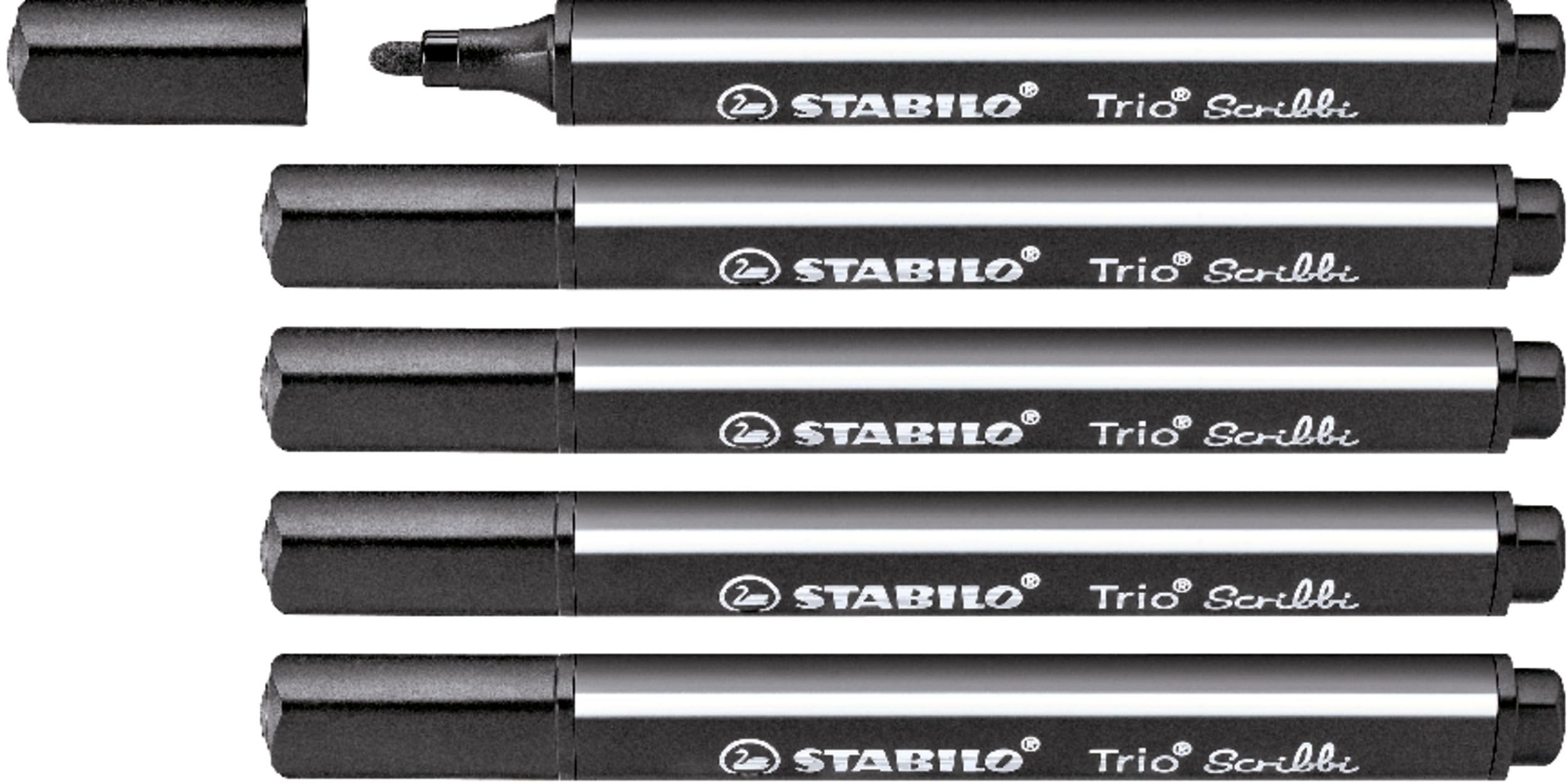 STABILO Trio Scribbi - Triangular Fibre-Tip Pen - Pack of 5 - Black