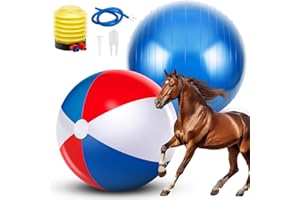 Lunmon 2 Pcs 25 Inch Herding Ball for Horse Goat Anti Burst Ball Large Giant Play Toy for Horses Stall Training, Hand Air Pump Included(Classic Triple Colors)