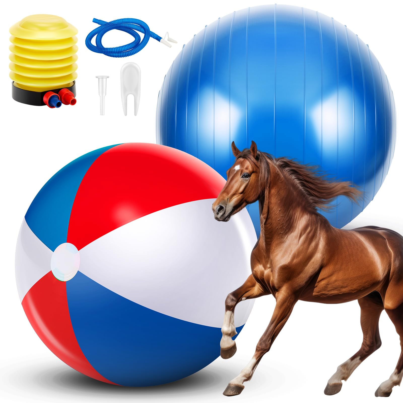 Photo 1 of Lunmon 2 Pcs 25 Inch Herding Ball for Horse Goat Anti Burst Ball Large Giant Play Toy for Horses Stall Training, Hand Air Pump Included(Classic Triple Colors)