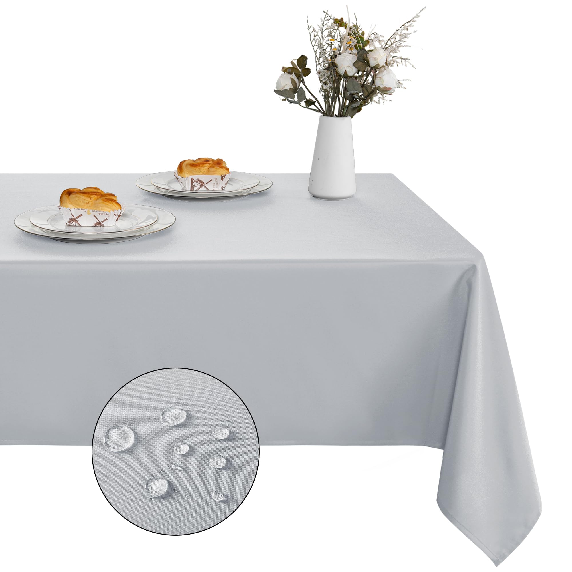 XWZO Table Cloth Rectangular Solid Table Cover Water Resistant Table Cloths Wipe Clean Tablecloth for Cafe, Restaurant, Buffet, Tabletop Party 130x280cm(51x110inches) Silver Gray