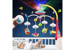 BOBXIN Baby Mobile for Crib, Crib Mobile with Projector and 108 Melodies Music, Crib Toys with Remote Control and Hanging Rattles Rotating,Toy for Newborn and Baby Boy Girl Sleep