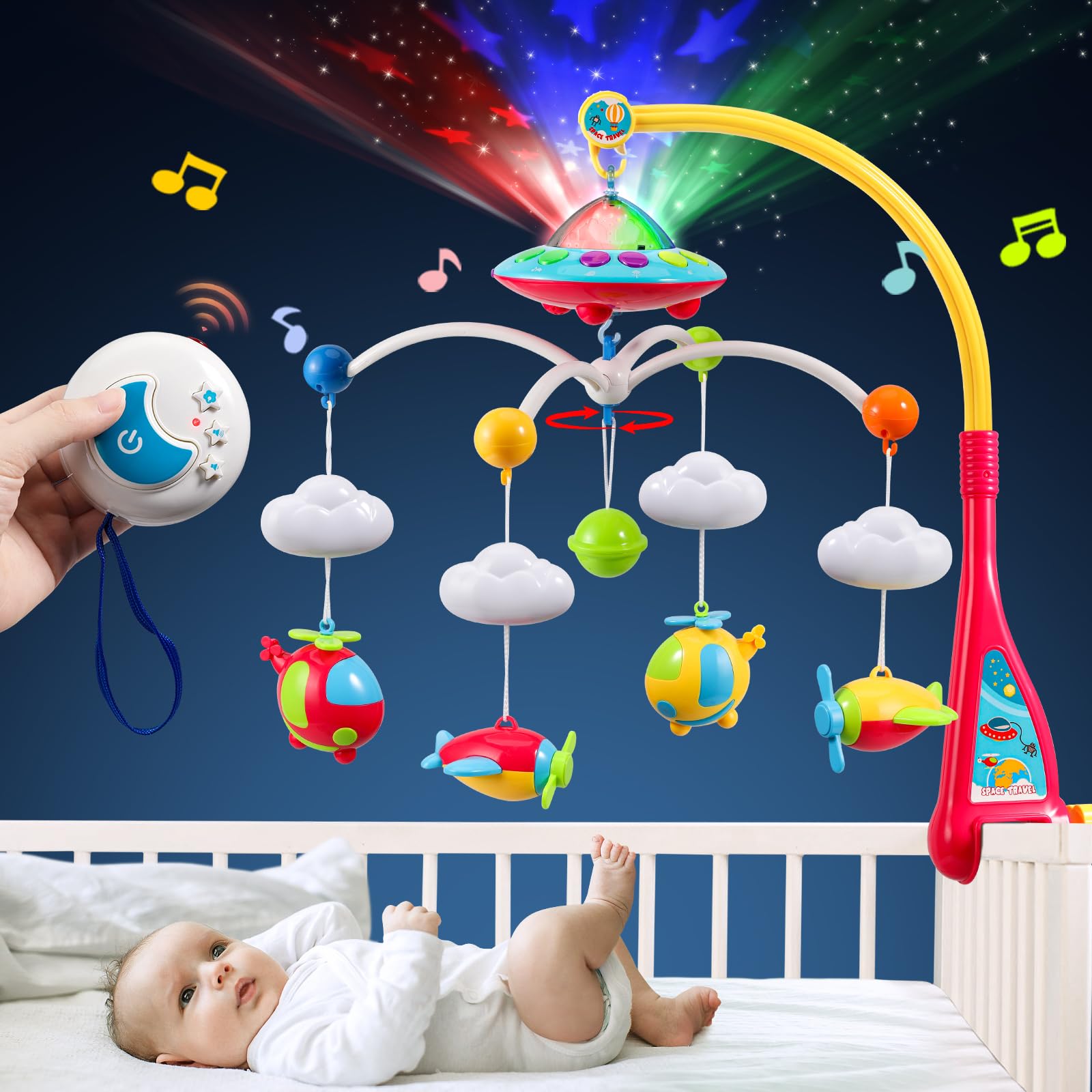Photo 1 of BOBXIN Baby Mobile for Crib, Crib Mobile with Projector and 108 Melodies Music, Crib Toys with Remote Control and Hanging Rattles Rotating,Toy for Newborn and Baby Boy Girl Sleep