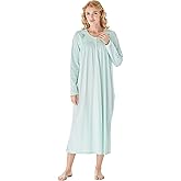 Keyocean Nightgowns for Women, Soft Cotton Comfy Lightweight Embroidered Long-sleeve Nightdress