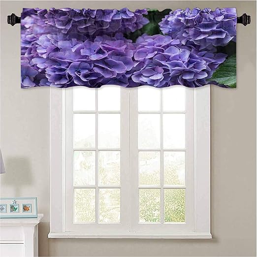 YUAZHOQI Kitchen Curtain Valance Purple Hydrangea Flowers Thermal