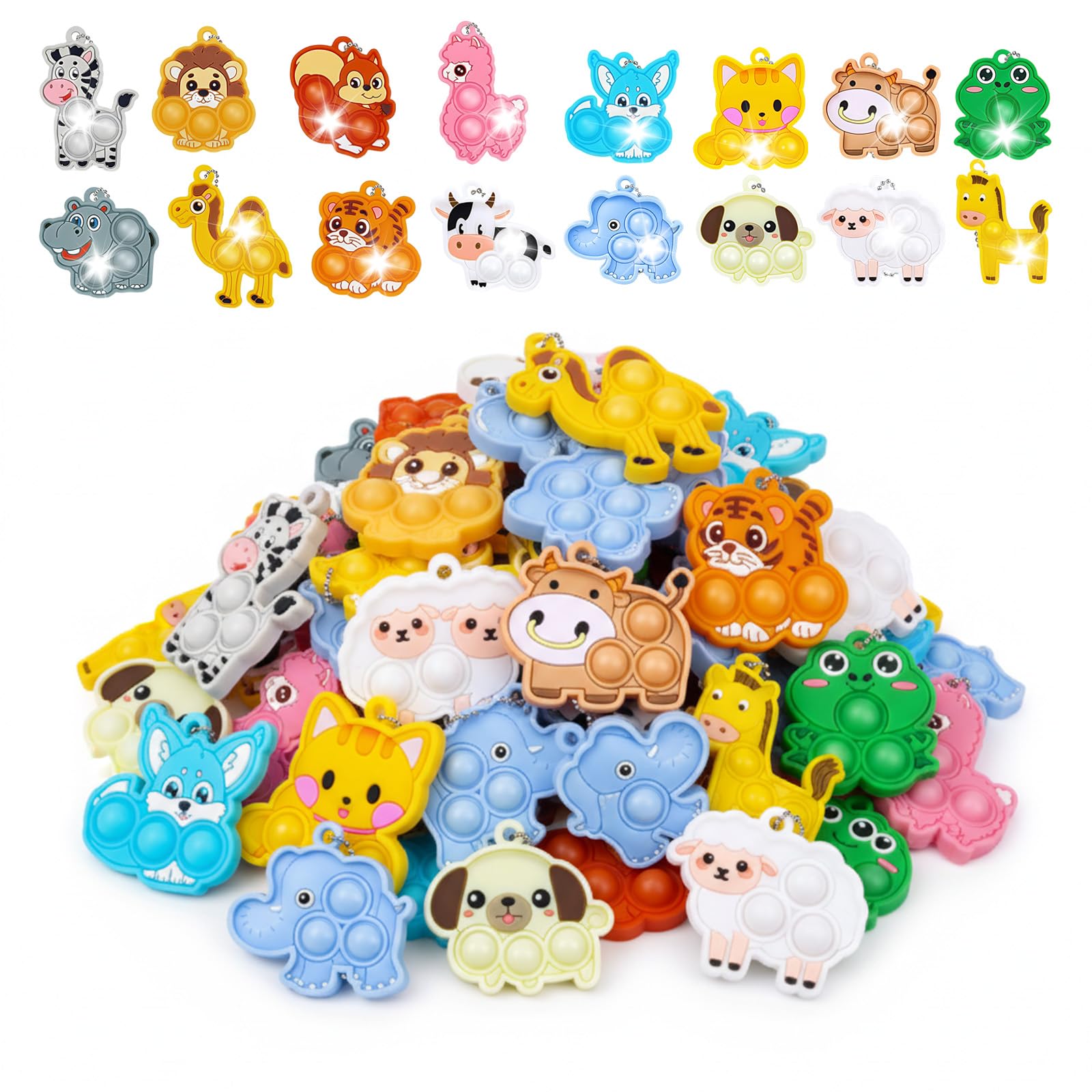 30 Pcs Animal Bubbles Sensory Toys with Chain, Mini Bubbles Toys for Sensory Play, Stress Relief Toy for Adults, Fidget Toy for Party Bag Fillers, Pass the Parcel Prizes, Birthday Party