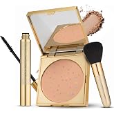 Magic Minerals Powder Foundation 4pc Set by Jerome Alexander - Medium | 4-in-1 color corrector for mature skin, for older women, includes mascara, stubby brush and sponge, lightweight formula