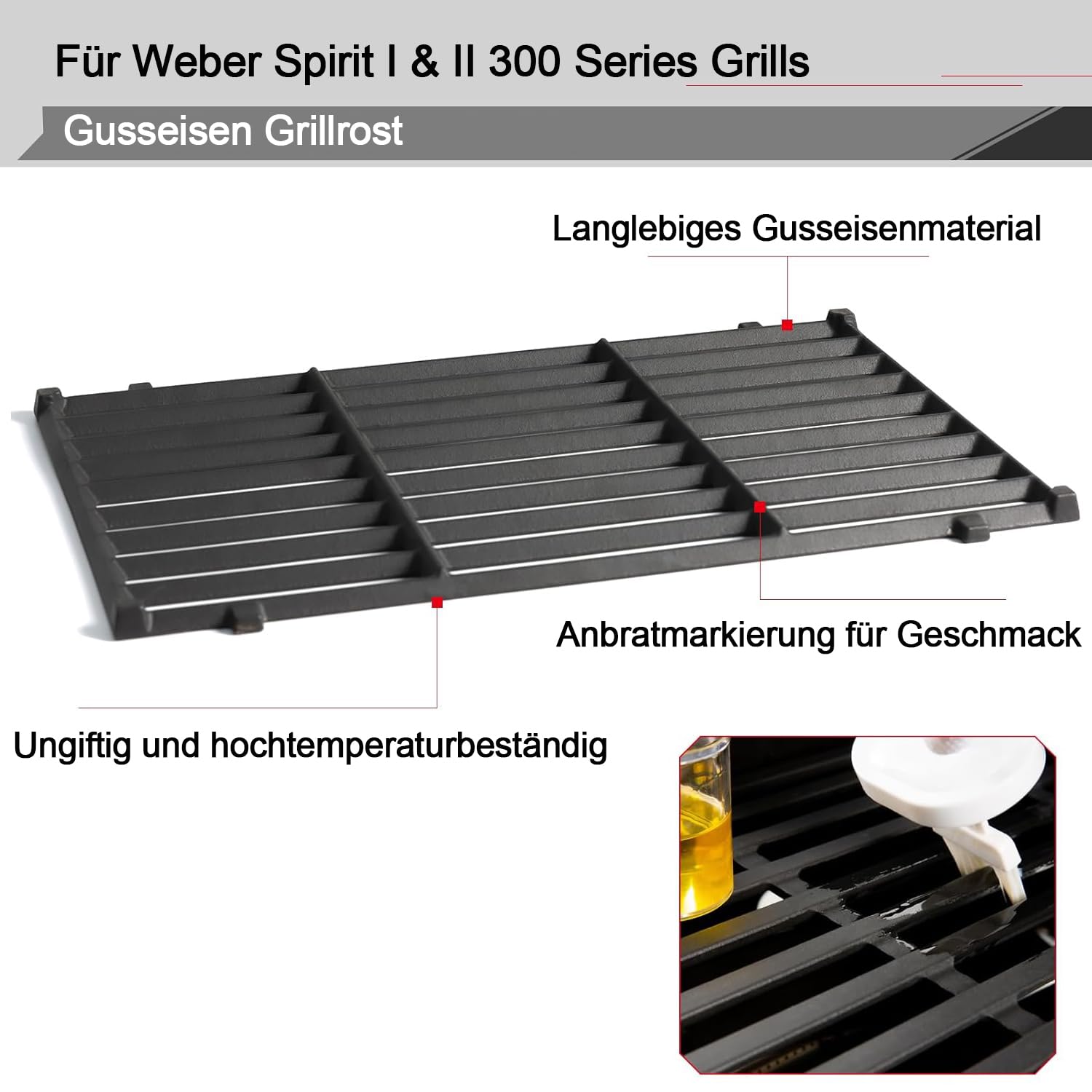 44,5cm 7638 Gusseisen Grillrost für Weber Spirit I & II 300 Series 4