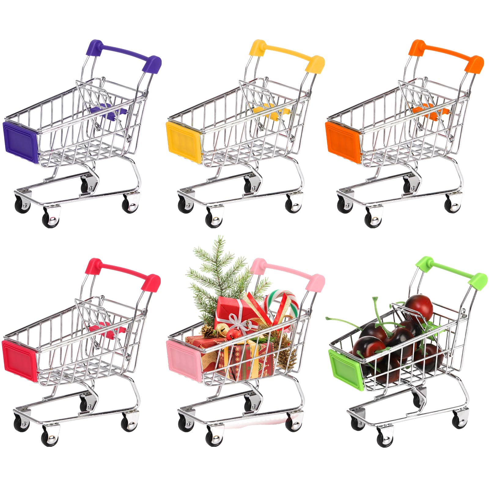 Photo 1 of Dicunoy 6 PCS Mini Shopping Cart, Mini Supermarket Shopping Grocery Handcart, Small Decorative Ornaments Metal Shopping Utility Cart Mode on Wheels for Holder Desk Accessories