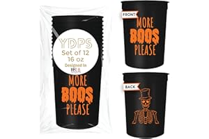 YOUR DREAM PARTY SHOP More Boos Please Halloween Cups For Adults, Set of 12 Party Cups, 16 Oz Each Reusable Plastic Cup, Halloween Party Favors For Adults, Perfect Spooky Cup for Drinkware and Decorations