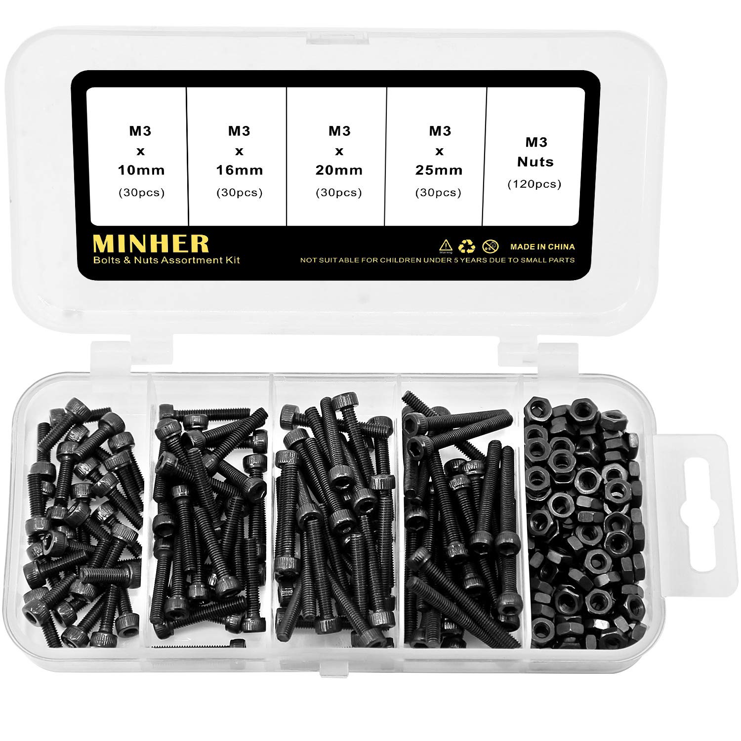 M3 Socket Head Cap Screws Bolts and Nuts Set Black 12.9 Grade Alloy Steel Allen Socket Drive