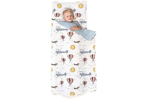 JumpOff Jo Extra Long Nap Mat for Kids - Cozy Kids Rest Mat with Removable Pillow and Ultra Soft Blanket for Preschool, Daycare, and Sleepovers - Travel, Take Flight