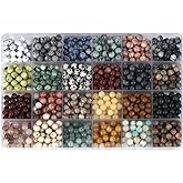 PUNAOSHI 1200pcs 6mm Natural Round Stone Beads,Multiolor Crystal Energy Stone,Loose Gemstone Accessories Hole Size 1mm,DIY Smooth Beads Necklace Bracelet for Jewelry Making,(6MM-24Colors Materia-A)