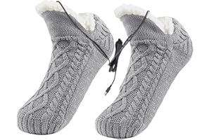 Holiberty Womens USB Heated Fleece Fuzzy Socks Thermal Winter Feet Heating Pad Cozy Foot Warmer Christmas House Slipper Socks