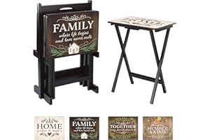 Cape Craftsmen Classic TV Trays Table | Set of 4 | Rectangular Folding Couch Trays with Storage Rack | Decorative Portabe Serving Tables for Home Activities (Rustic Farmhouse)