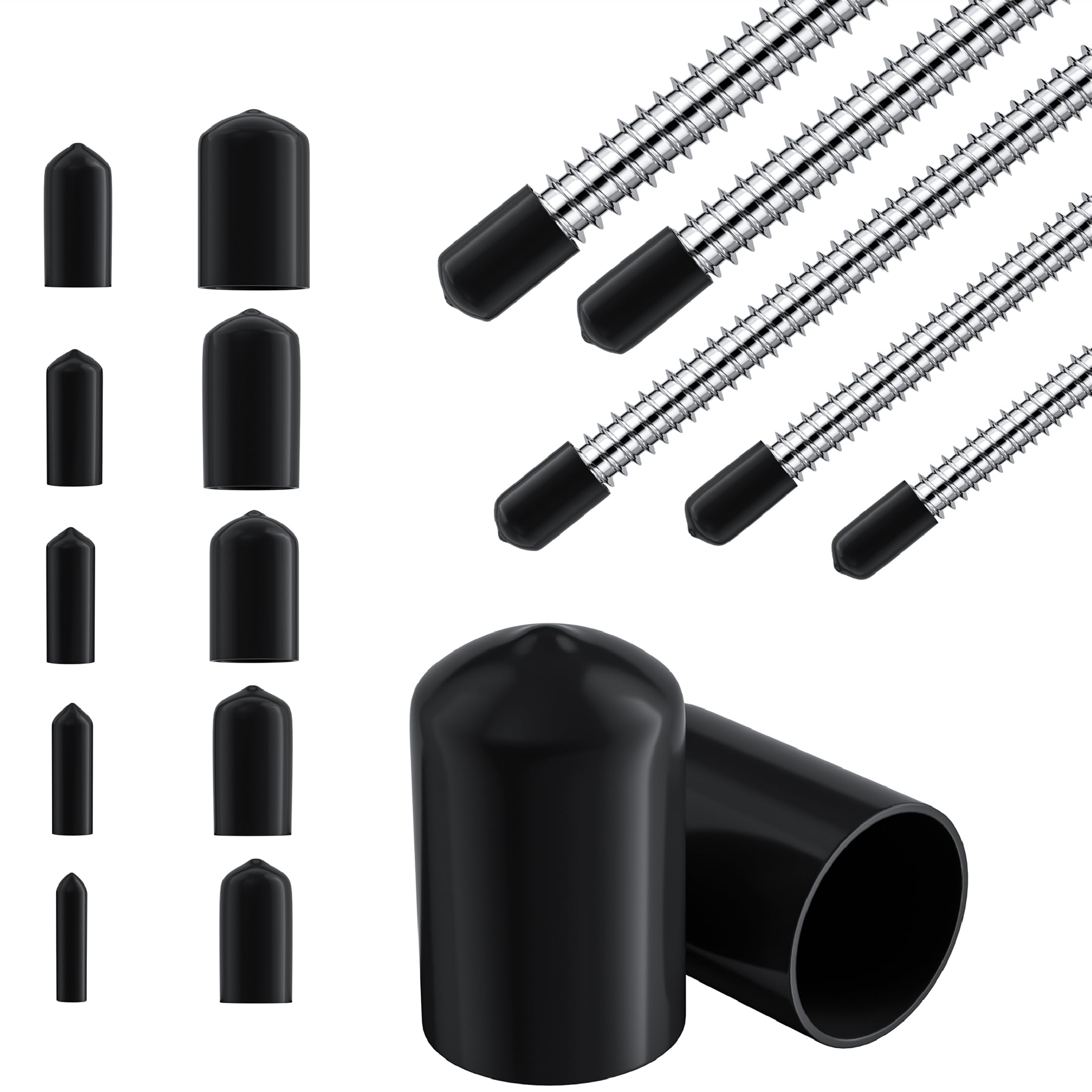 200 PCS Black Round Rubber End Caps 2mm 3mm 4mm 5mm 6mm 7mm 8mm 9mm 10mm 11mm,10 Sizes Bolt Covers Thread Protector Caps
