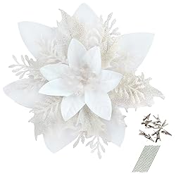 GREENTIME 12 Pcs Glitter Poinsettia 5.5" Artificial