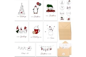Thboxes Christmas Cards with Envelopes, 24 Pack Merry Christmas Cards with Stickers, 8 Assorted Designs 4x6 Inch Happy Holidays Card New Year Greeting Card for Family, Friends, Boys & Girls