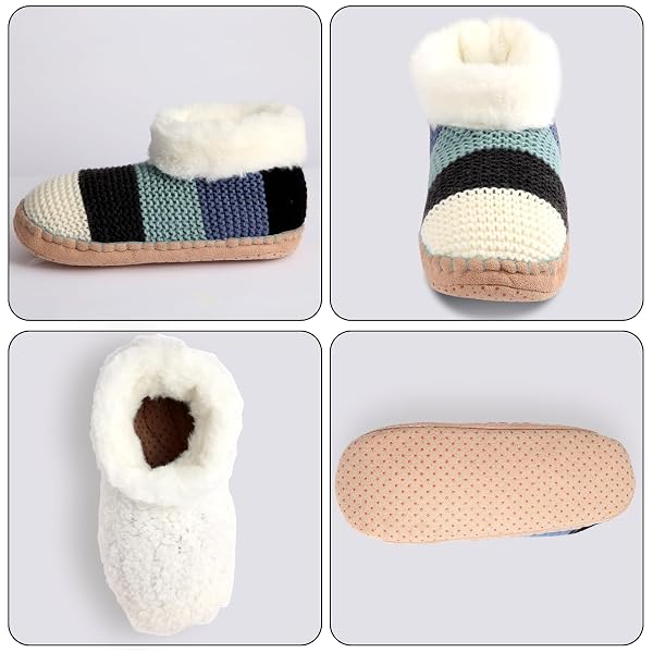HUANSHA ANKLE KNIT SLIPPER SOCKS FOR WOMEN WITH PADDED BOTTOM, WARM LOW CUT FUZZY SLIPPER SOCK WITH NON SLIP GRIPPERS, THICK FLEECE LINED HOUSE SLIPPER SOCK SIZE 7 TO 11 FOR COZY INDOOR BEDROOM